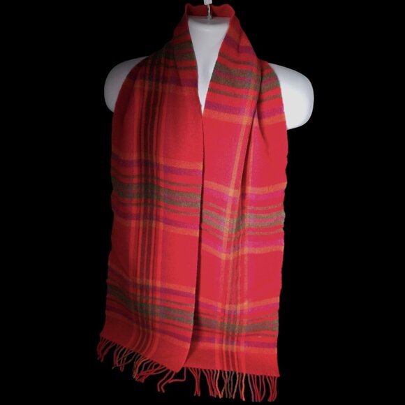 Aran Sweater Market Ireland Lambswool Red Pink Plaid Scarf Long JHC1903 - Picture 2 of 12
